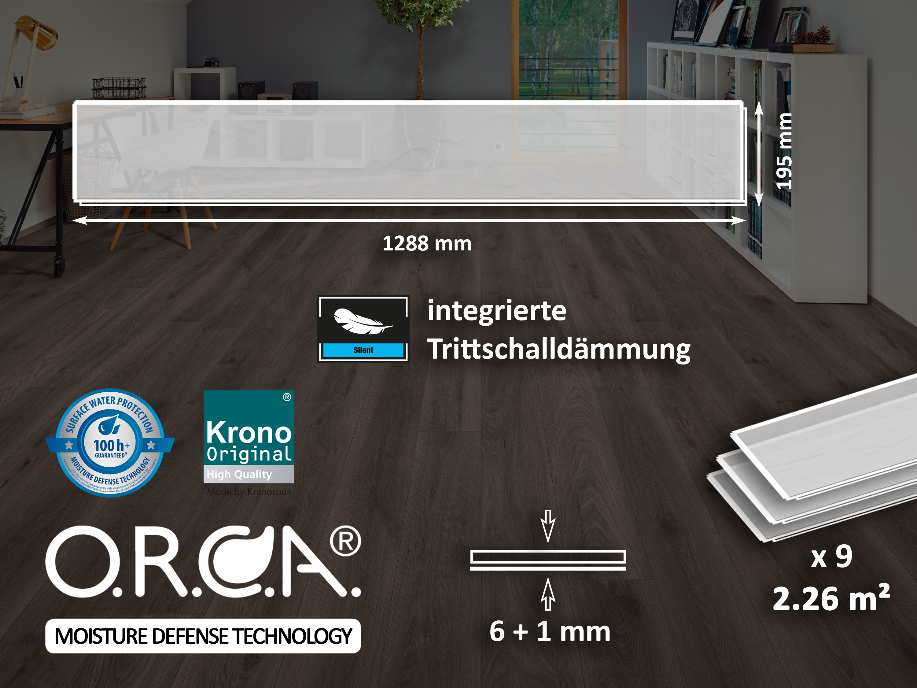 Ashland Oak K452 Organic Clever Silent 6 +1 mm integr. Trittschalldämmung mit O.R.C.A Technologie KronoOriginal® Ashland Oak K452 Organic Clever Silent 6 +1 mm integr. Trittschalldämmung mit O.R.C.A Technologie KronoOriginal®