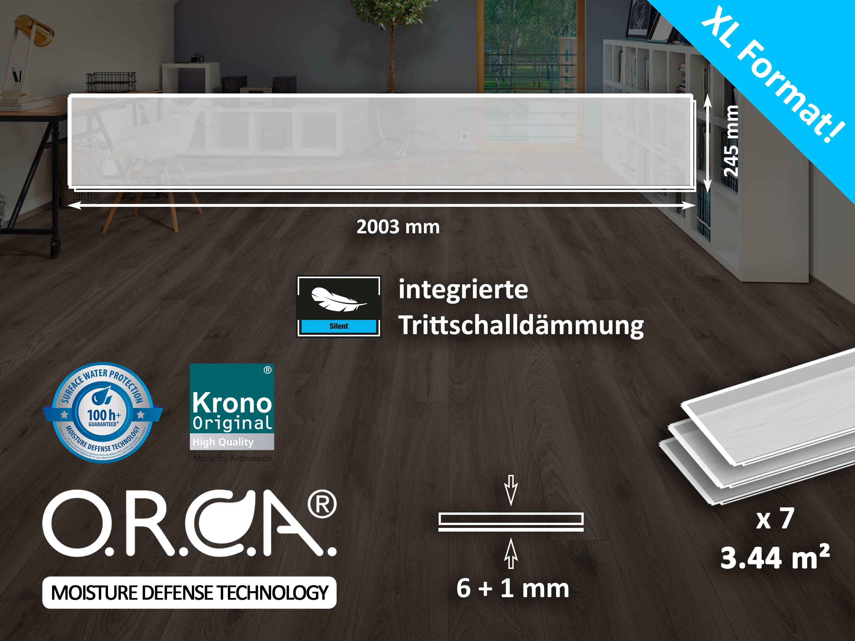 Blonde Montreux Oak K659 Organic Clever Silent Long 6 +1 mm integr. Trittschalldämmung mit O.R.C.A Technologie KronoOriginal® Blonde Montreux Oak K659 Organic Clever Silent Long 6 +1 mm integr. Trittschalldämmung mit O.R.C.A Technologie KronoOriginal®