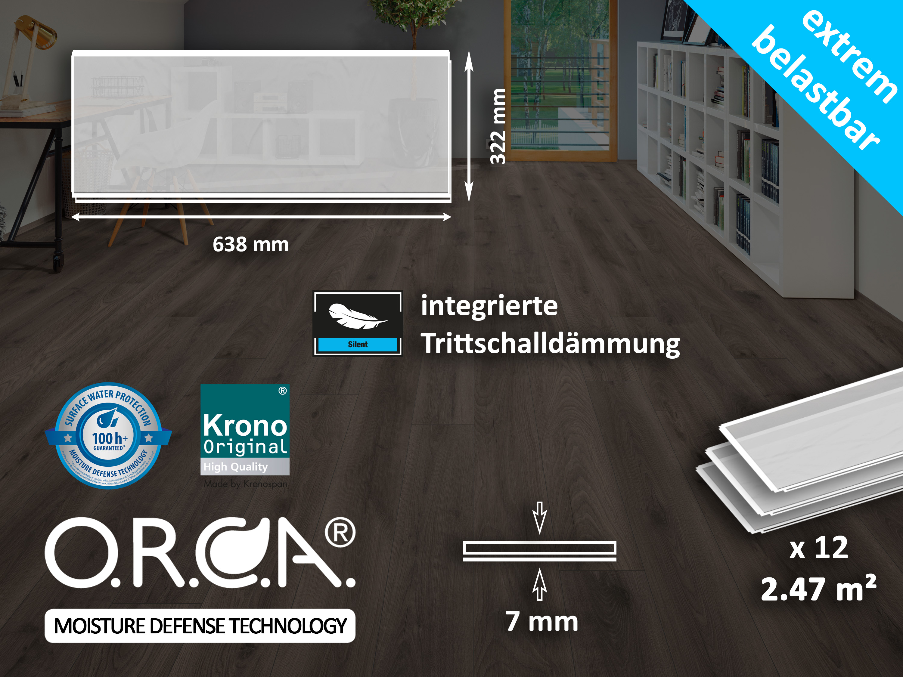 Brooklyn Dark K510 Organic Flex 7 mm mit O.R.C.A Technologie und integr. Trittschalldämmung KronoOriginal® Brooklyn Dark K510 Organic Flex 7 mm mit O.R.C.A Technologie und integr. Trittschalldämmung KronoOriginal®
