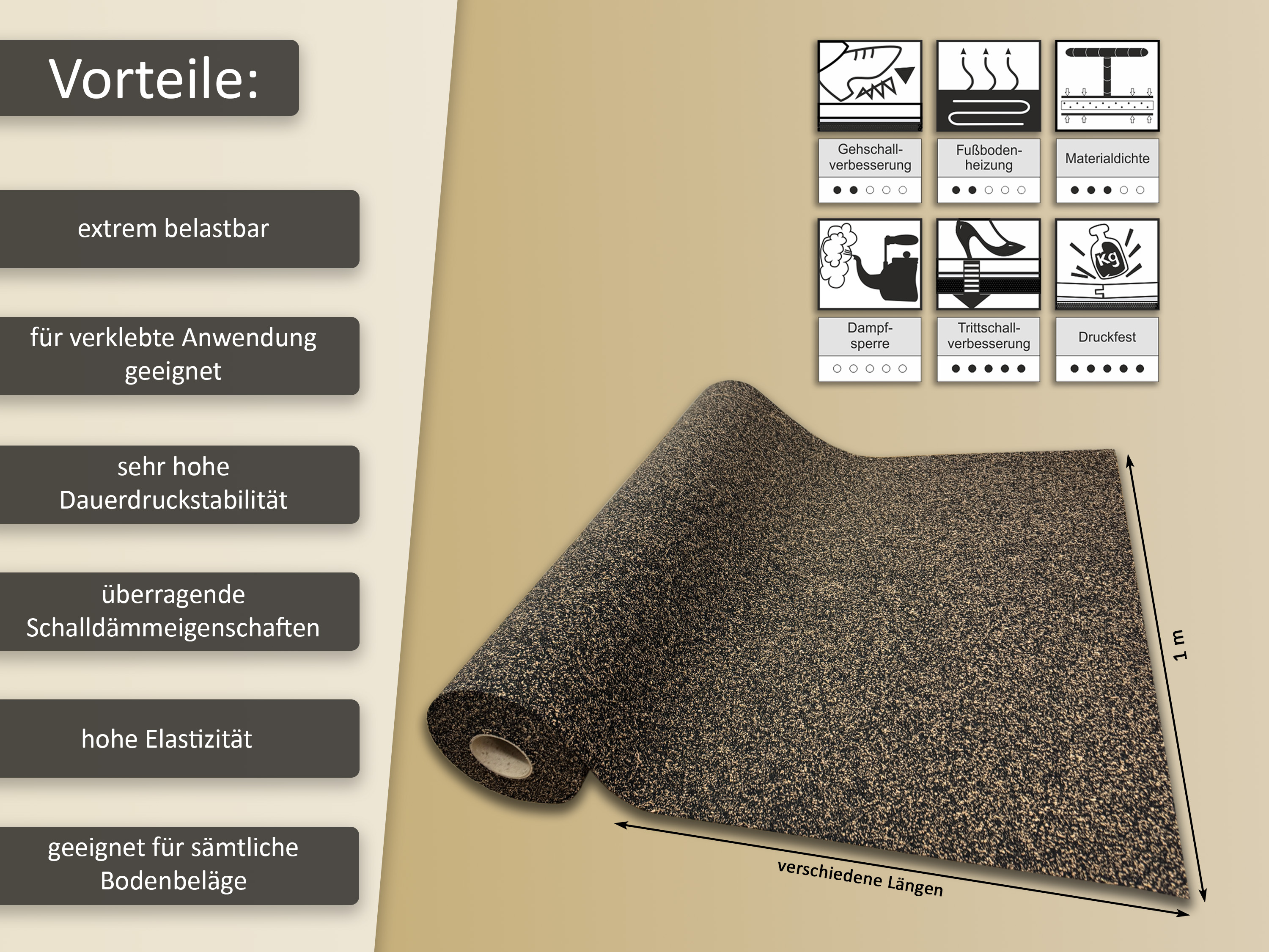 uficell® Gummikork (Rubberkork) Akustik und Vibrations Trittschalldämmung Stärken 2 - 8 mm uficell® Gummikork (Rubberkork) Akustik und Vibrations Trittschalldämmung Stärken 2 - 8 mm