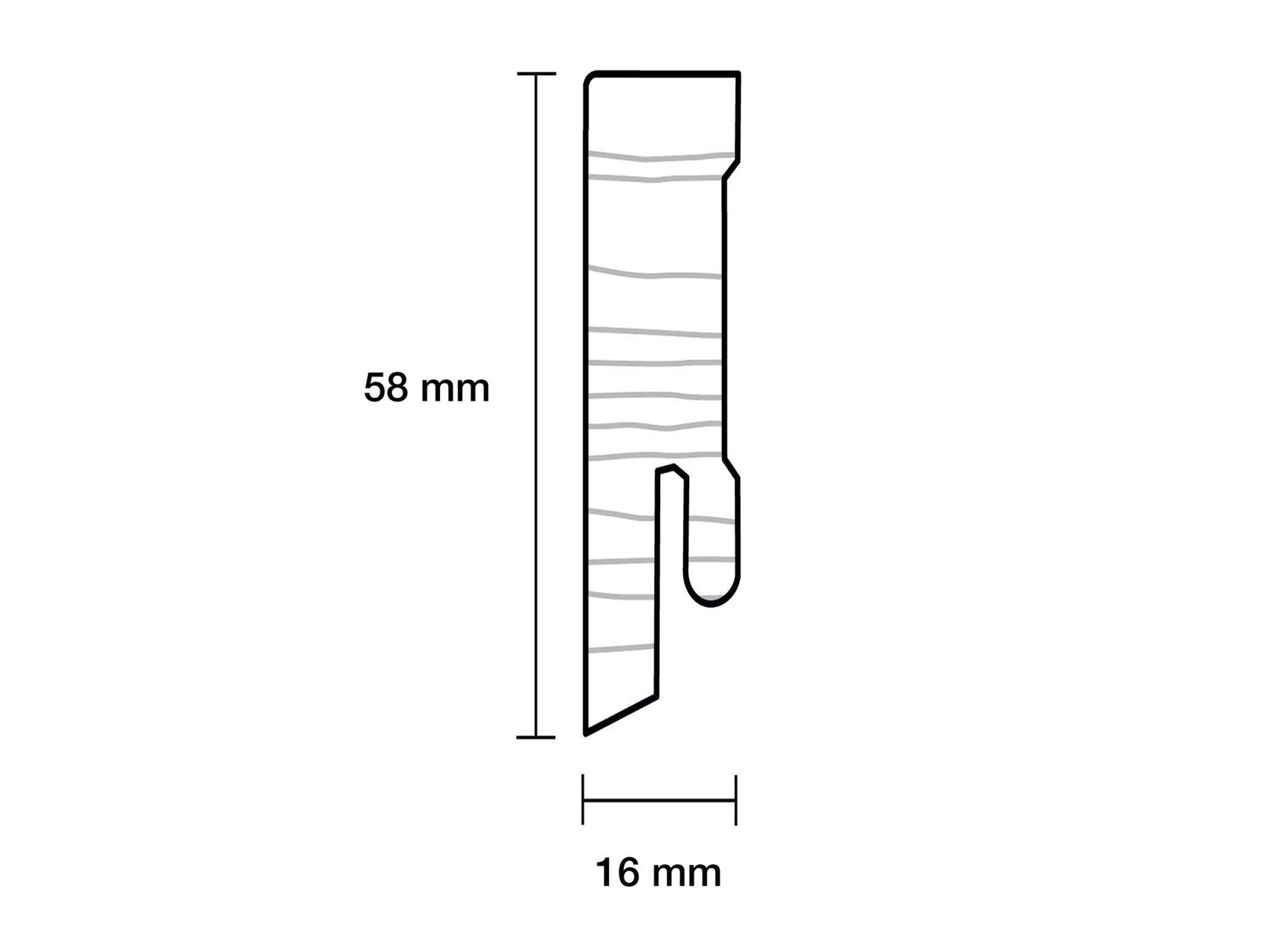 TRECOR® weisse Holz Sockelleiste 16 x 58 mm in RAL 9016 - CLIPSTAR Fräsung TRECOR® weisse Holz Sockelleiste 16 x 58 mm in RAL 9016 - CLIPSTAR Fräsung