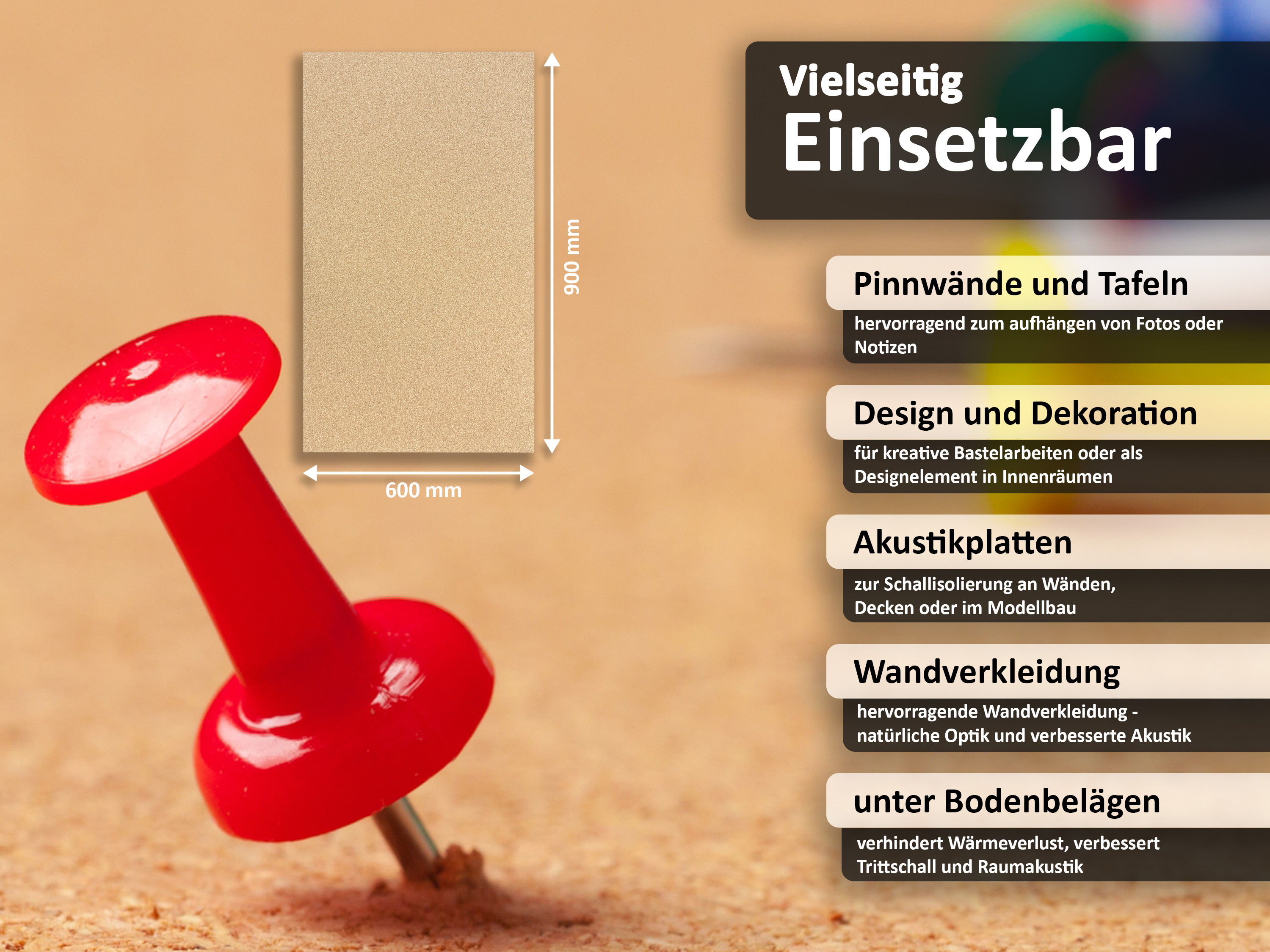 Pinnwand Korkplatten Superfein (beidseitig geschliffen) Format 900 x 600 mm Pinnwand Korkplatten Superfein (beidseitig geschliffen) Format 900 x 600 mm