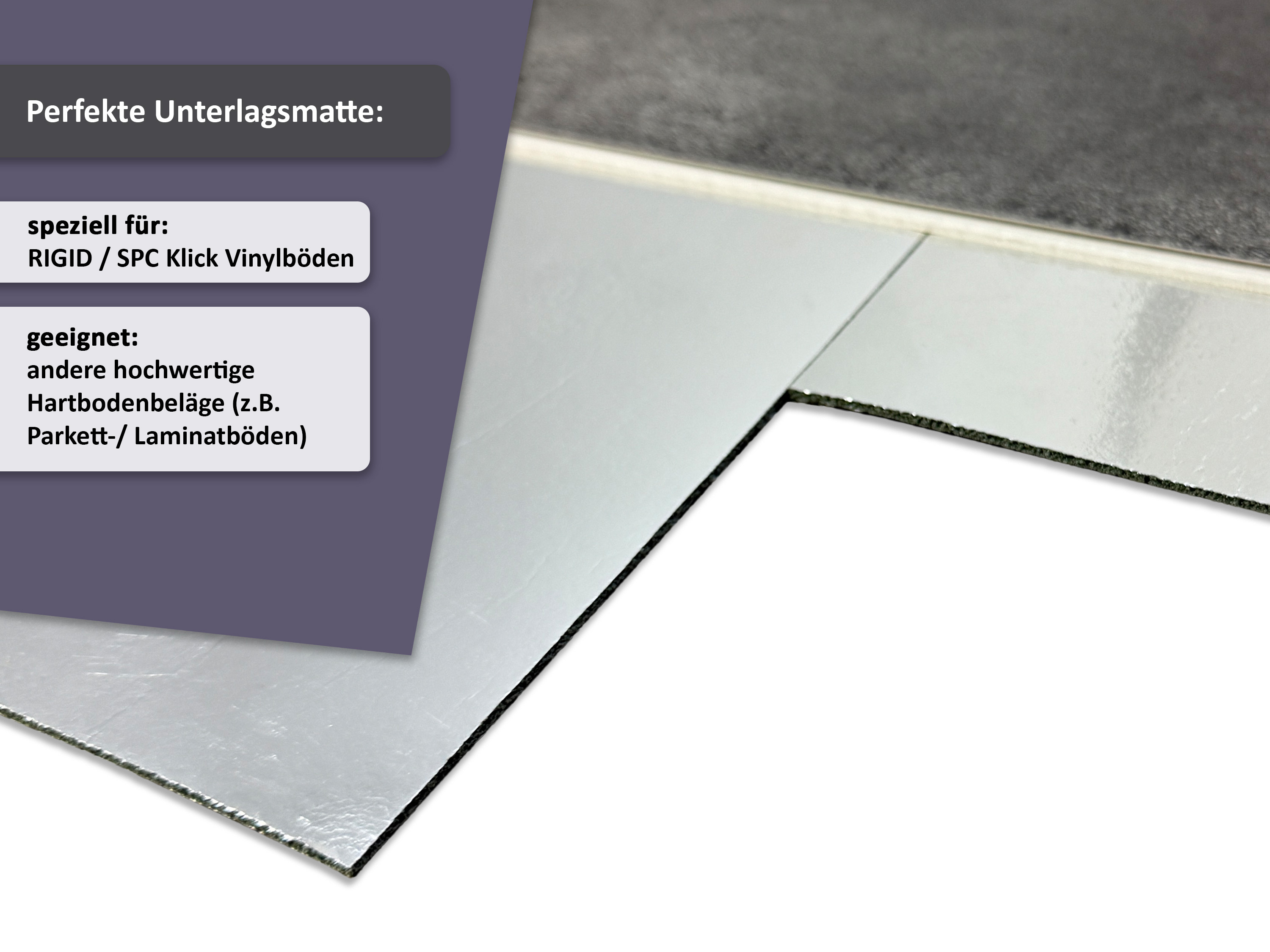 uficell® VINOSOUND RIGID ALU premium Vinylunterlage Trittschalldämmung für Klick Rigid/SPC Vinylboden uficell® VINOSOUND RIGID ALU premium Vinylunterlage Trittschalldämmung für Klick Rigid/SPC Vinylboden