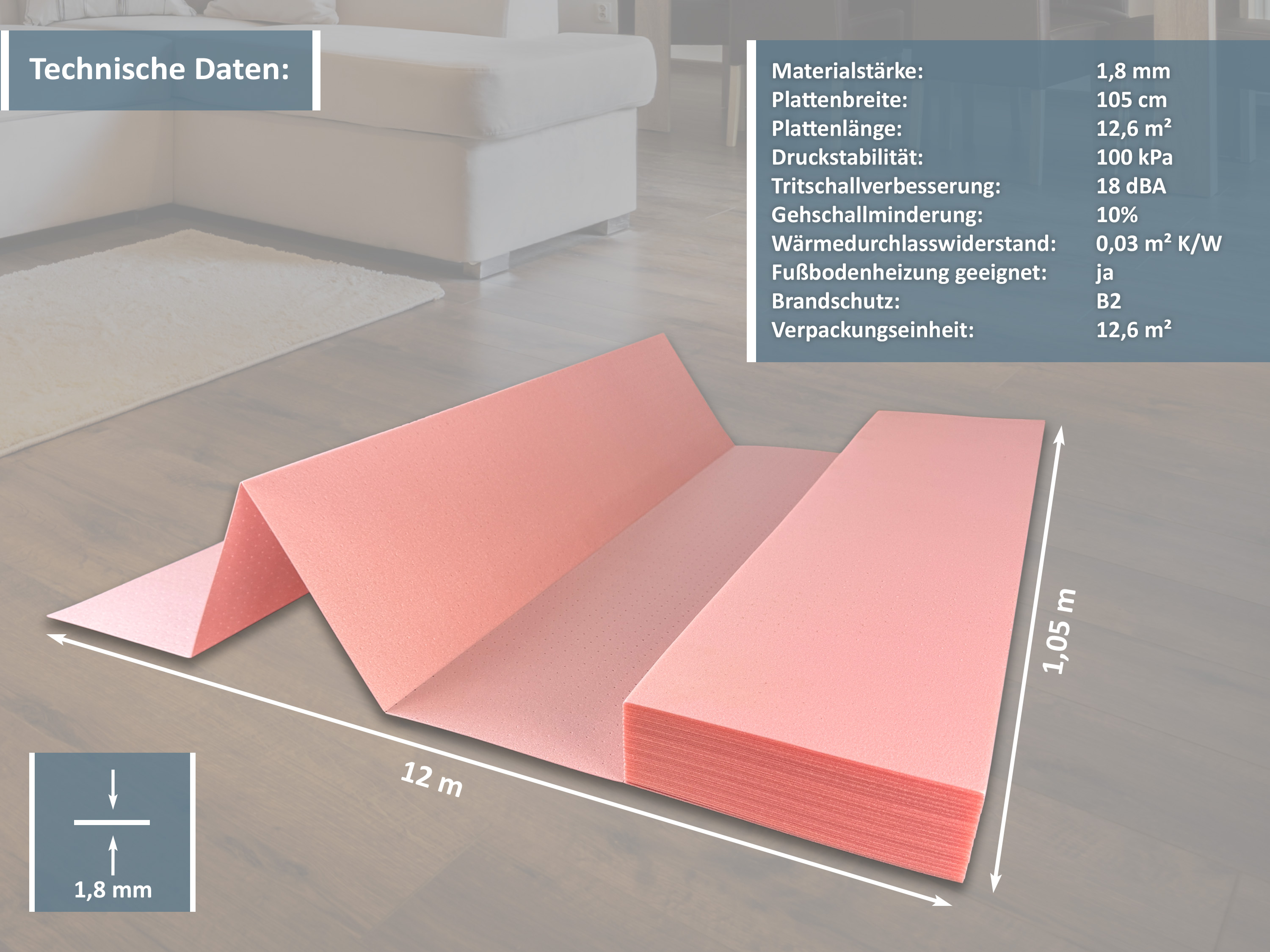 uficell® XPS QUICK PLUS Trittschalldämmung für Fußbodenheizung, Stärke: 1,8 mm, 12,6 m² uficell® XPS QUICK PLUS Trittschalldämmung für Fußbodenheizung, Stärke: 1,8 mm, 12,6 m²