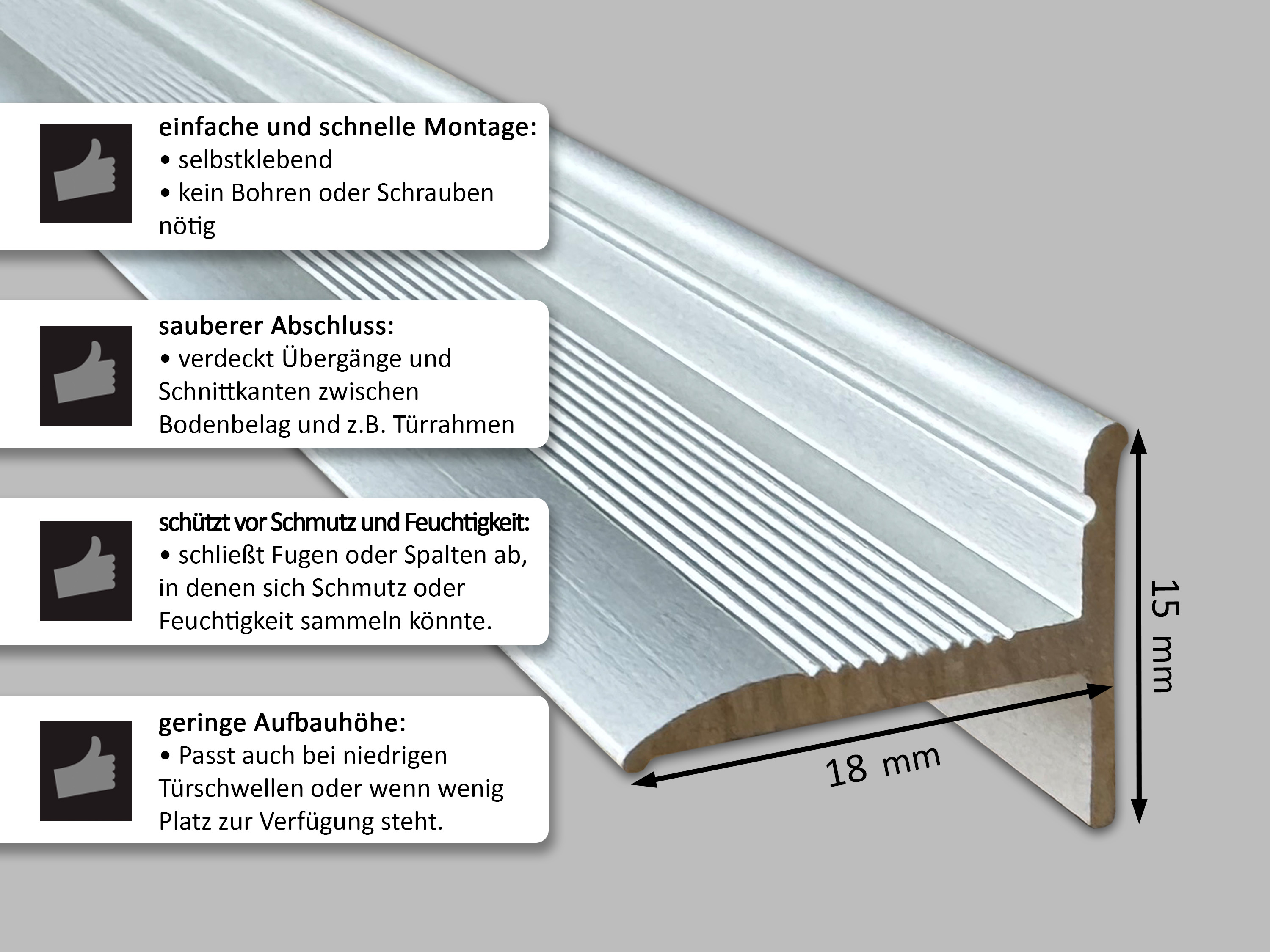 ufitec® Sockelprofil SK für den perfekten Abschluß an Balkon- und Terassentüren, Silber eloxiert ufitec® Sockelprofil SK für den perfekten Abschluß an Balkon- und Terassentüren, Silber eloxiert