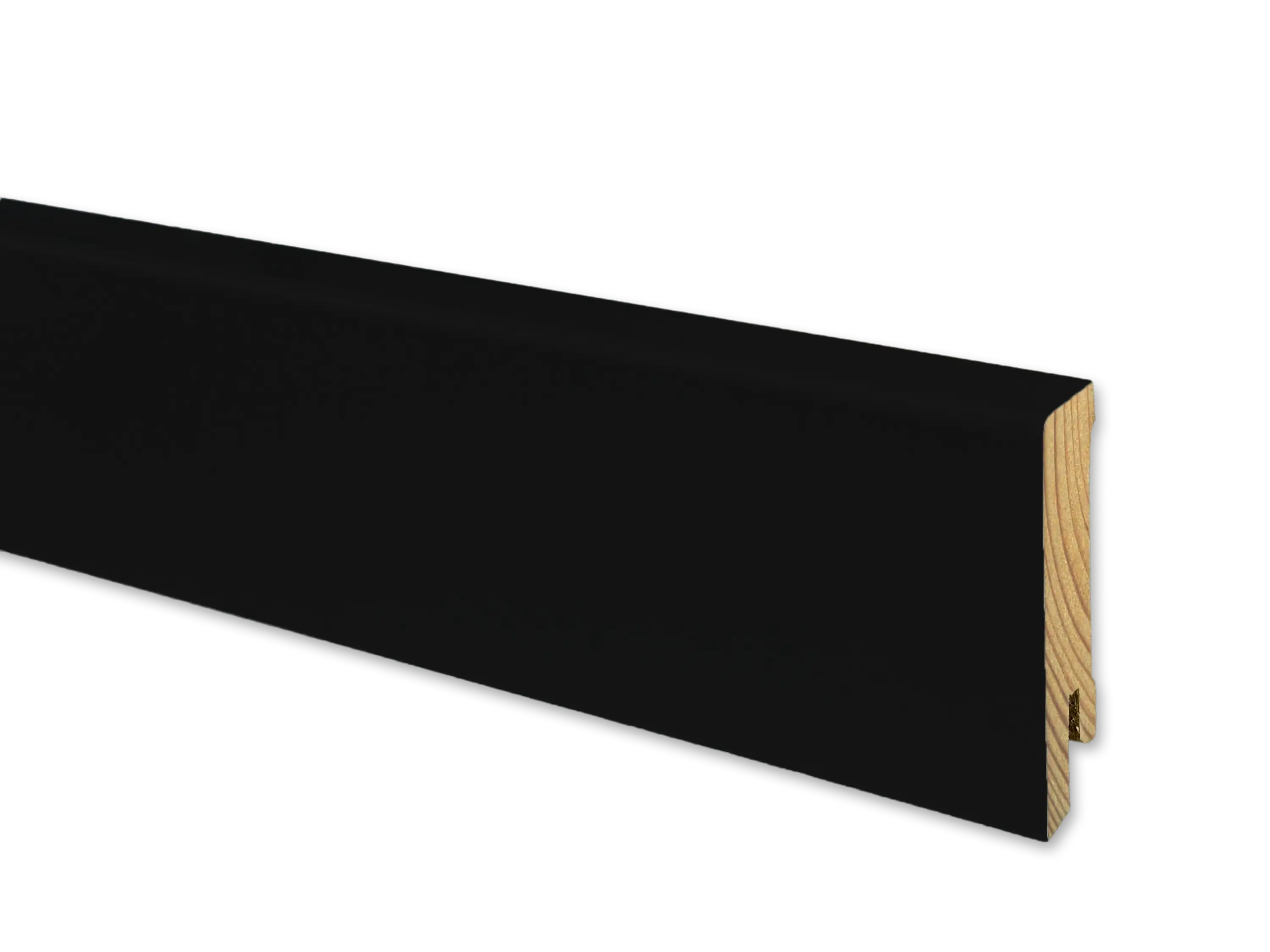 TRECOR® schwarze Holz Sockelleiste 16 x 58 mm in RAL 9016 - CLIPSTAR Fräsung TRECOR® schwarze Holz Sockelleiste 16 x 58 mm in RAL 9016 - CLIPSTAR Fräsung